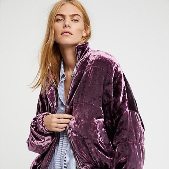 Free People Purple Velvet Bomber Jacket Size XS - Picture 1 of 5